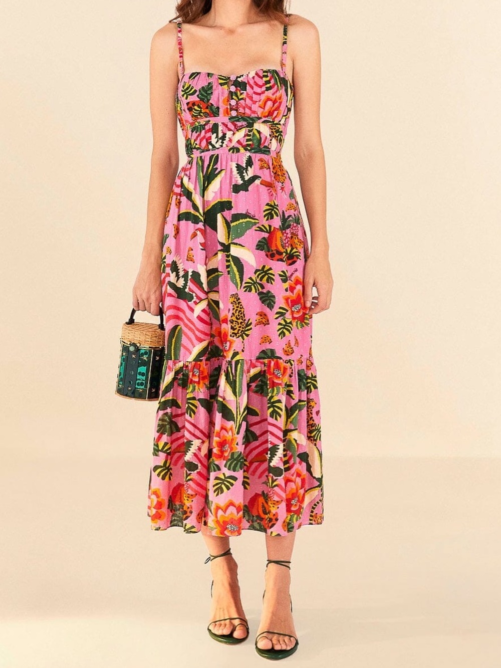 Farm Rio pink leopard forest midi dress